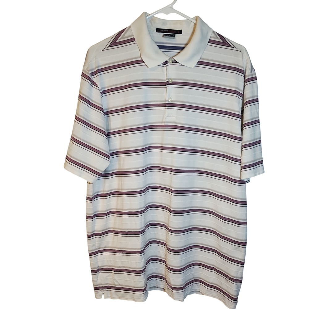 Tiger Woods Collection Golf Polo Shirt Striped‎ Dri-FIT Athletic Large Purple